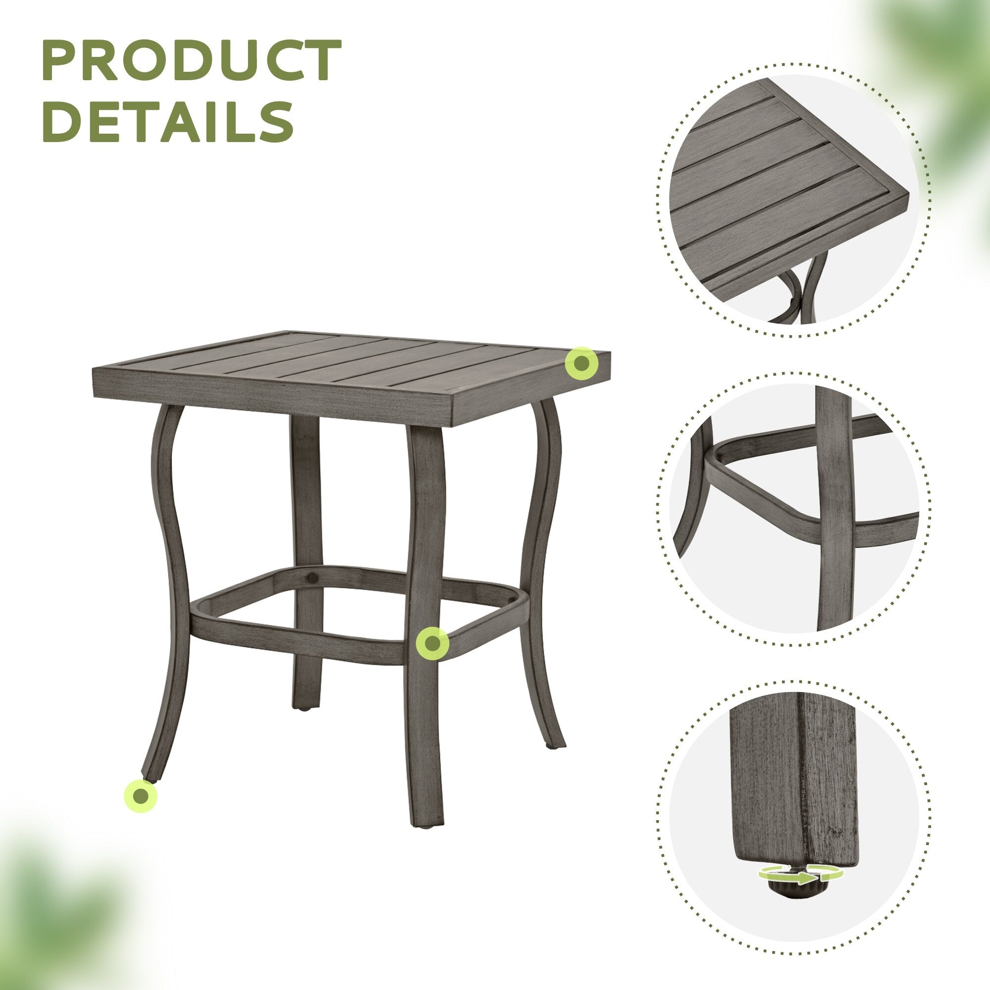 3-Piece Aluminum Patio Bistro Set with End Table, Swivel Armchairs and Light Gray Cushions