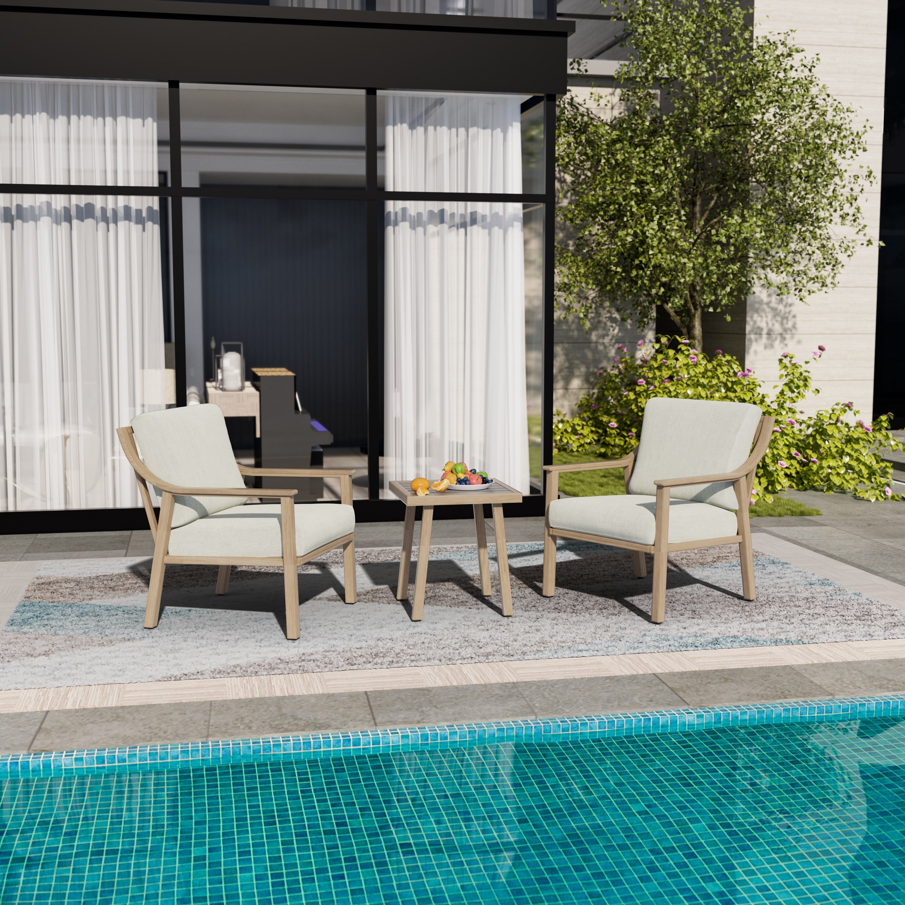 3-Piece Aluminum Patio Conversation Set with End Table and Cushions