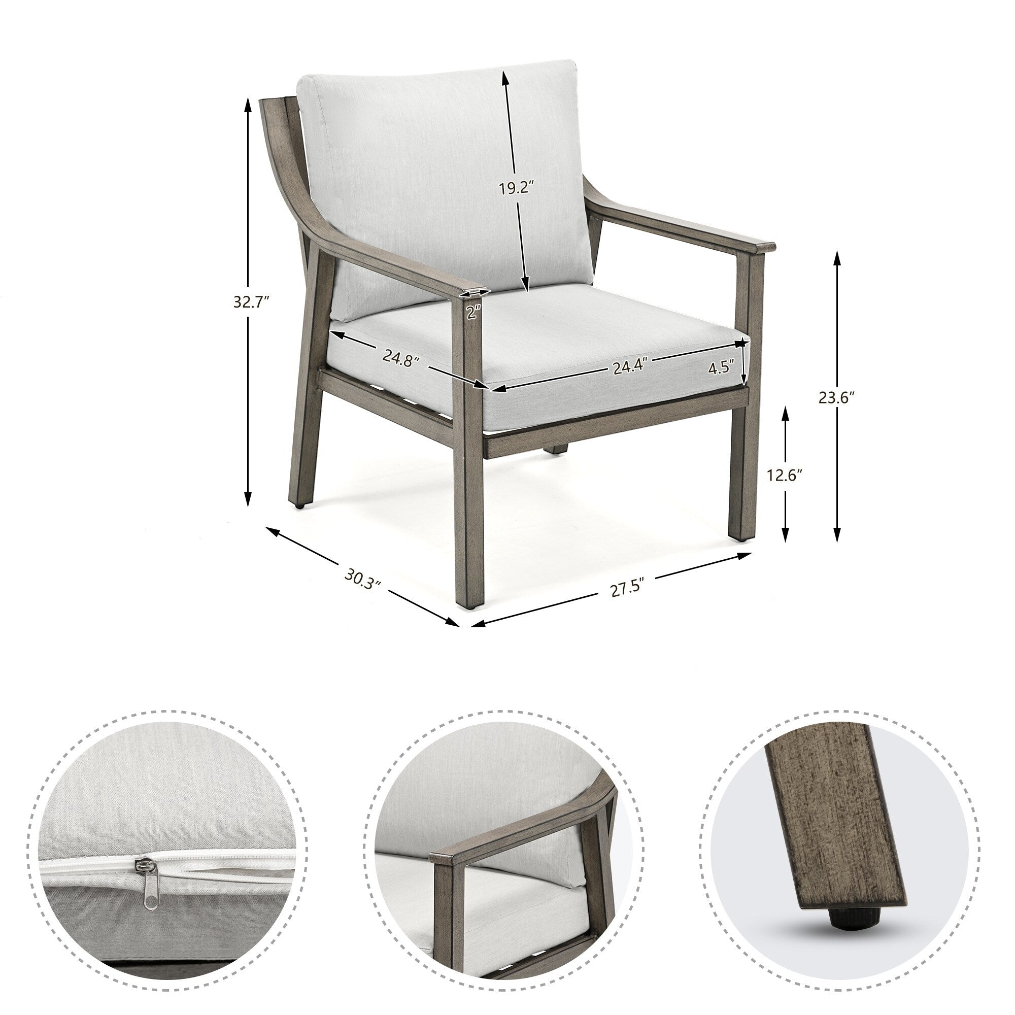 3-Piece Aluminum Patio Conversation Set with End Table and Cushions