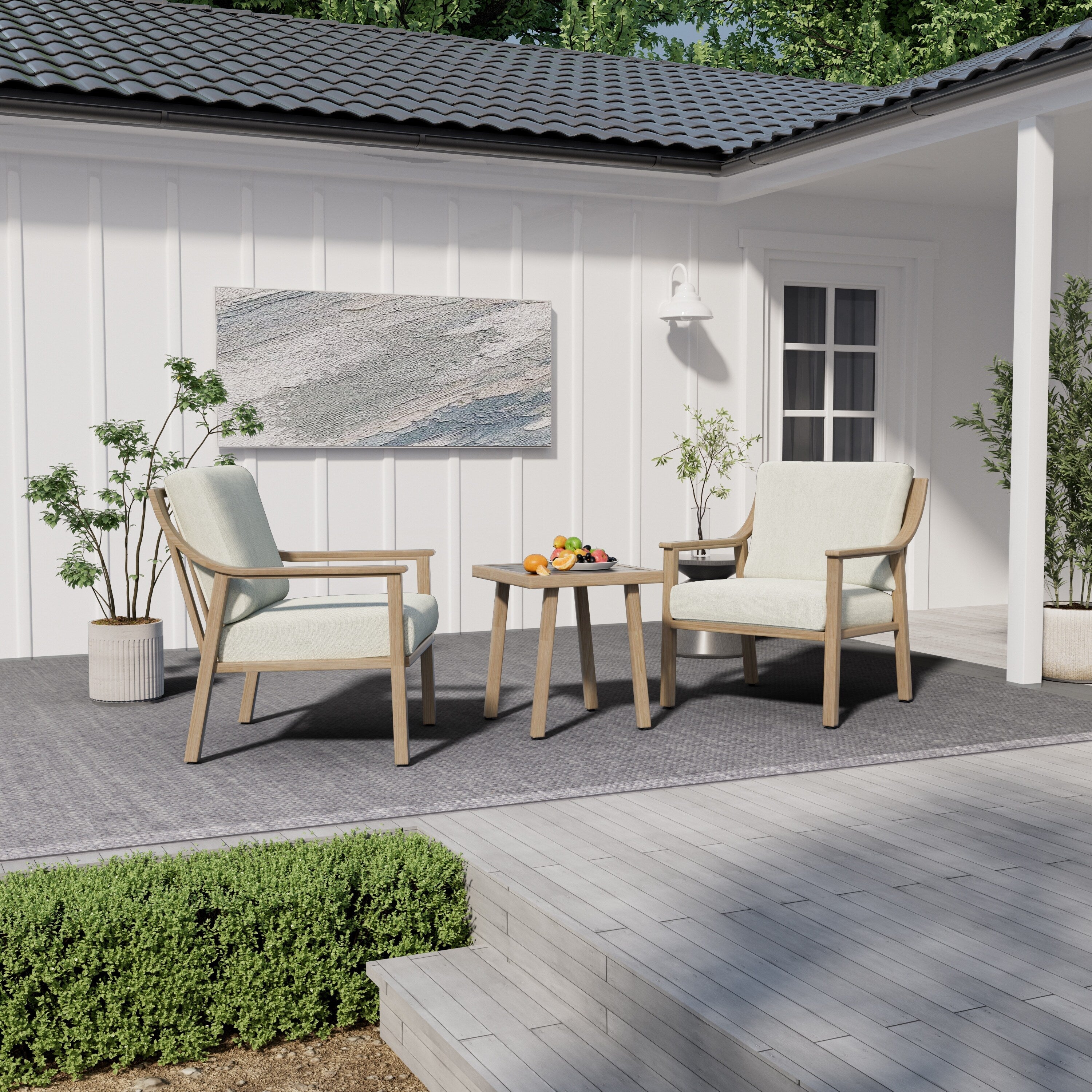 3-Piece Aluminum Patio Conversation Set with End Table and Cushions