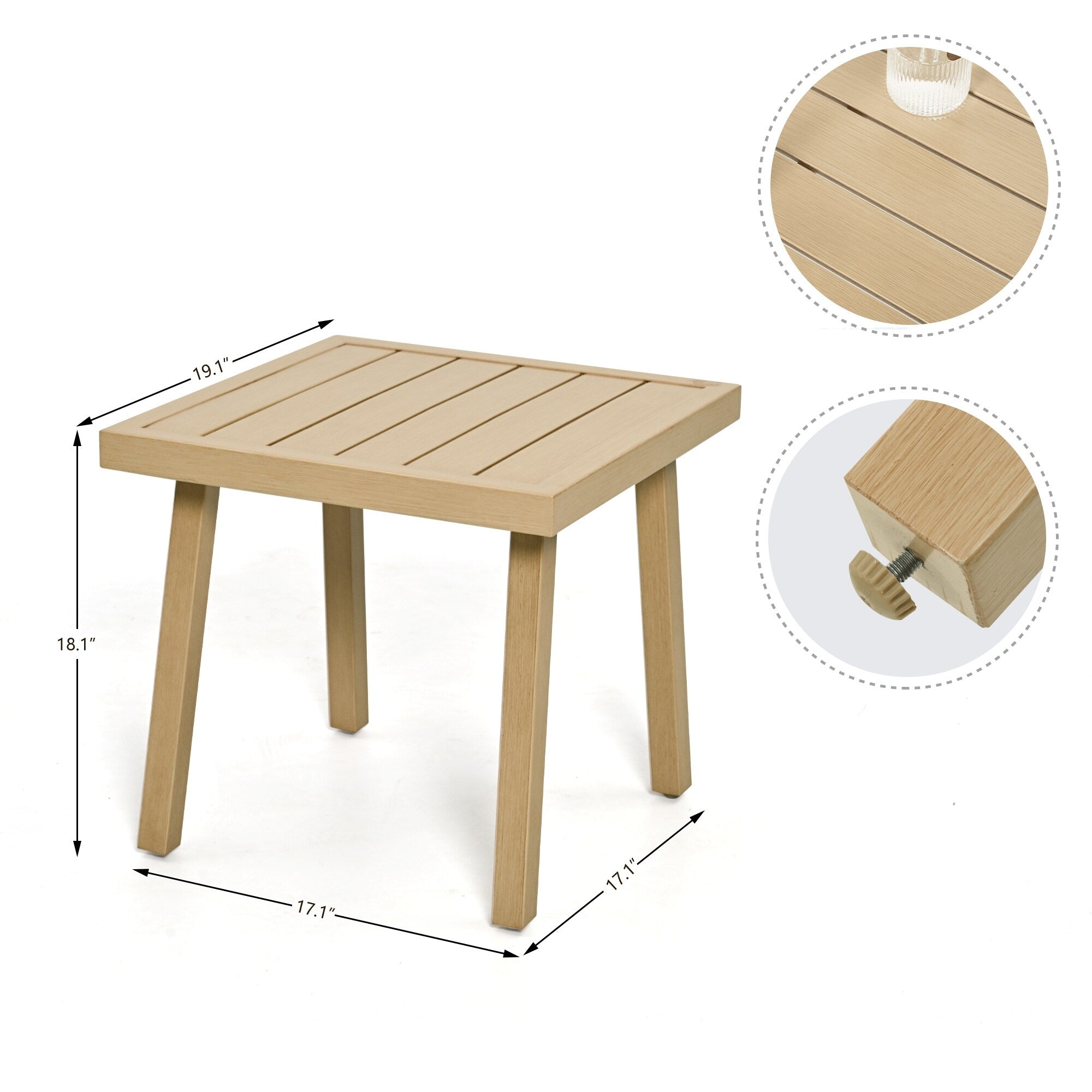 3-Piece Aluminum Patio Conversation Set with End Table and Cushions