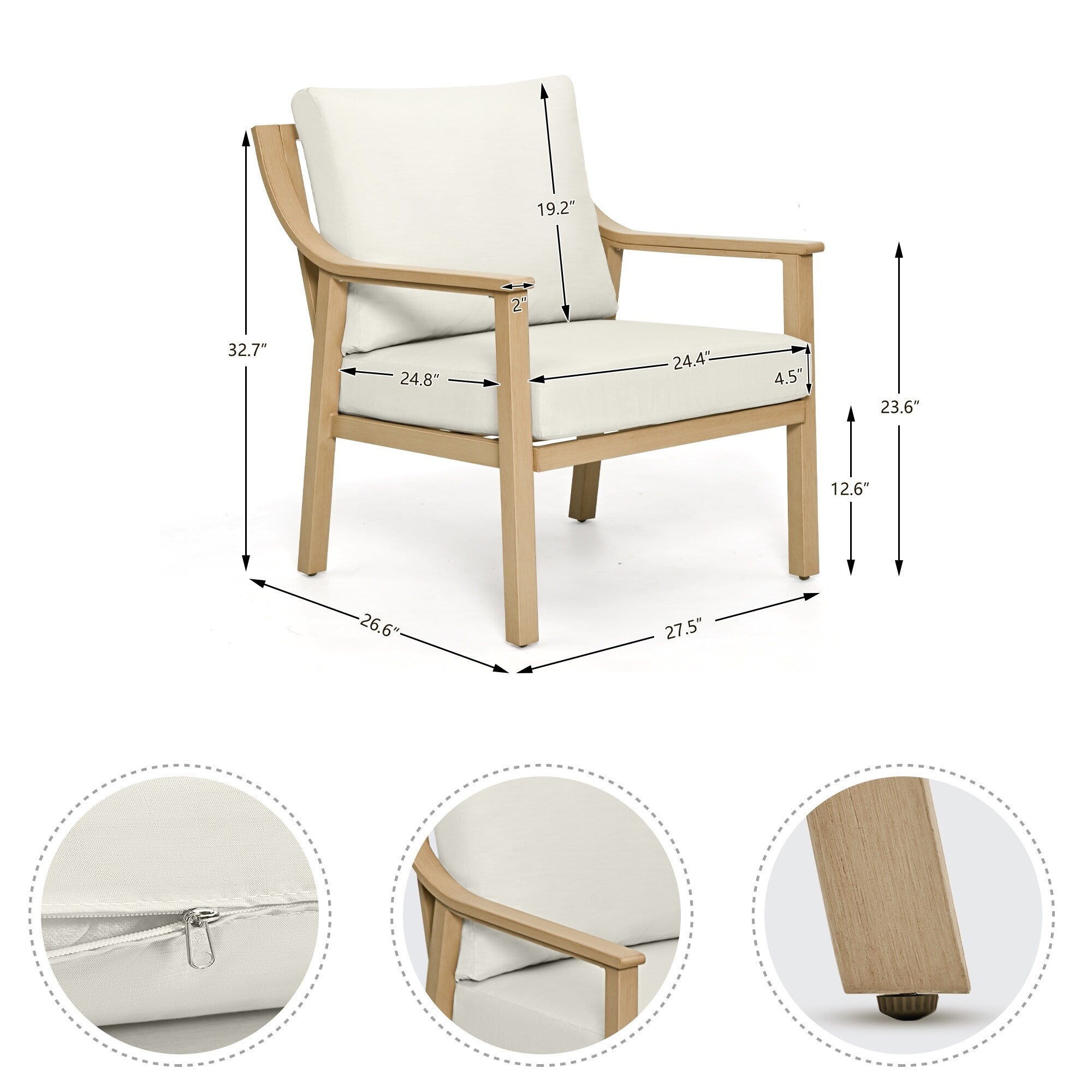 3-Piece Aluminum Patio Conversation Set with End Table and Cushions