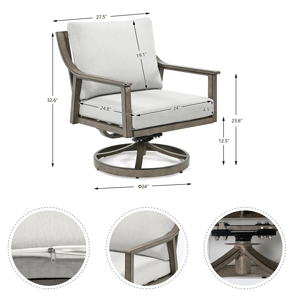 3-Piece Aluminum Patio Conversation Set with Swivel Chairs, End Table and Cushions