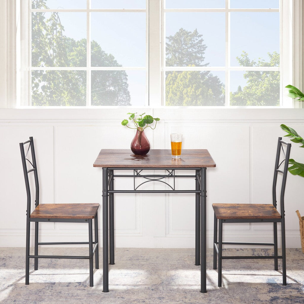 3 Piece Kitchen Dining and Patio Set Table Set Retro Brown chair - Chair:15.6L * 15.1W * 33.8H