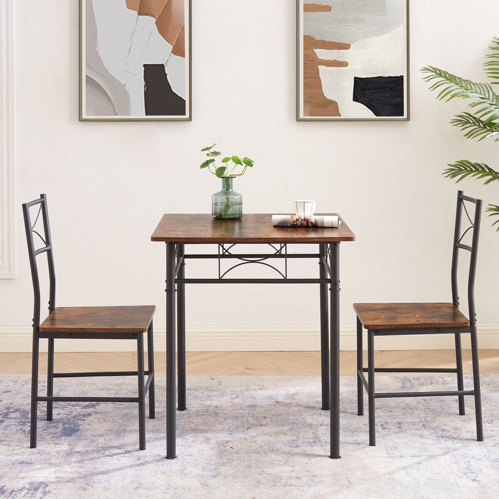 3 Piece Kitchen Dining and Patio Set Table Set Retro Brown chair - Chair:15.6L * 15.1W * 33.8H