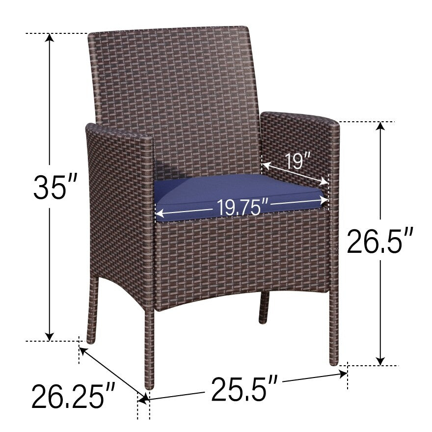3-Piece Outdoor Bistro Set: 22 Table with Umbrella Hole & 2 Rattan Chairs - Black