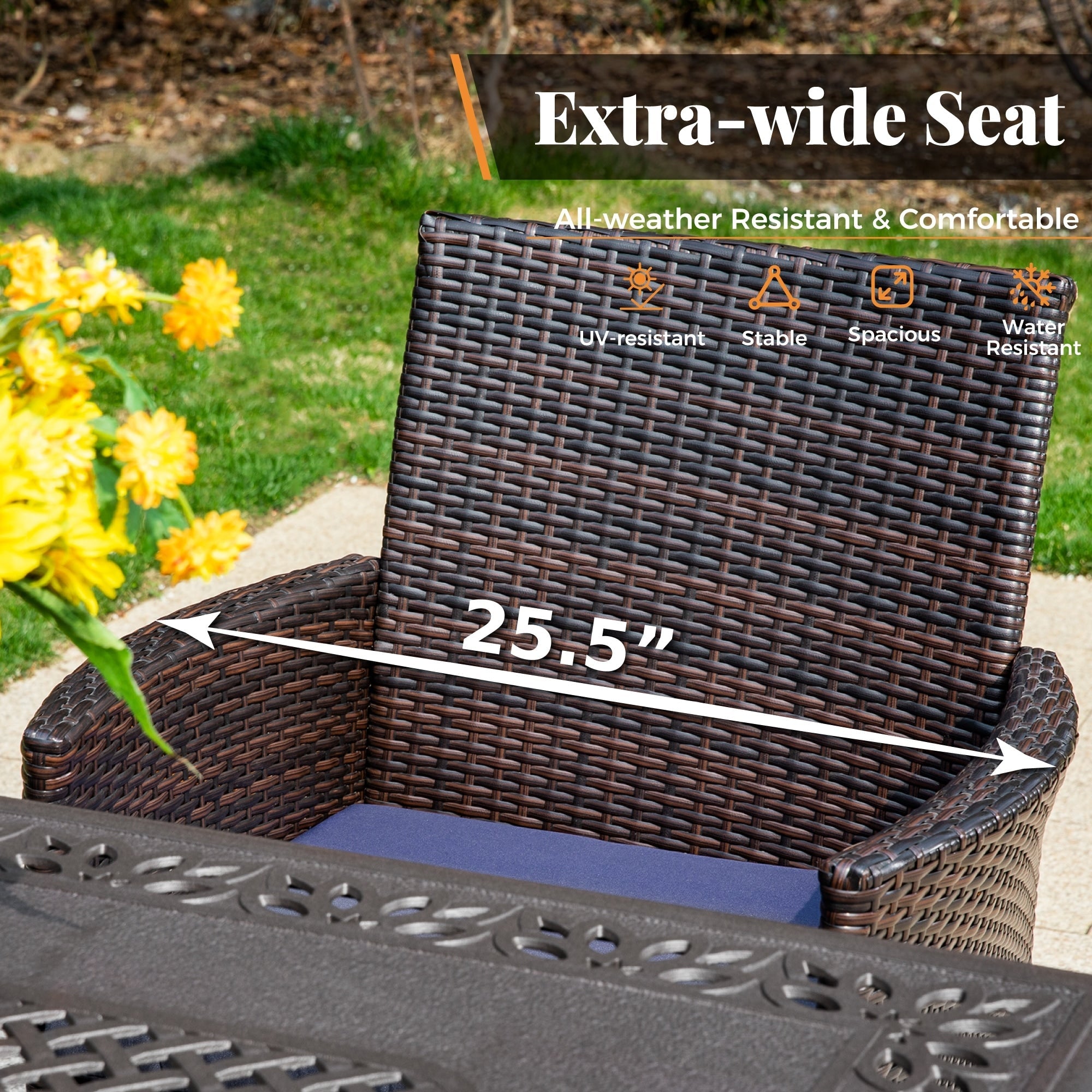 3-Piece Outdoor Bistro Set: 22 Table with Umbrella Hole & 2 Rattan Chairs - Black
