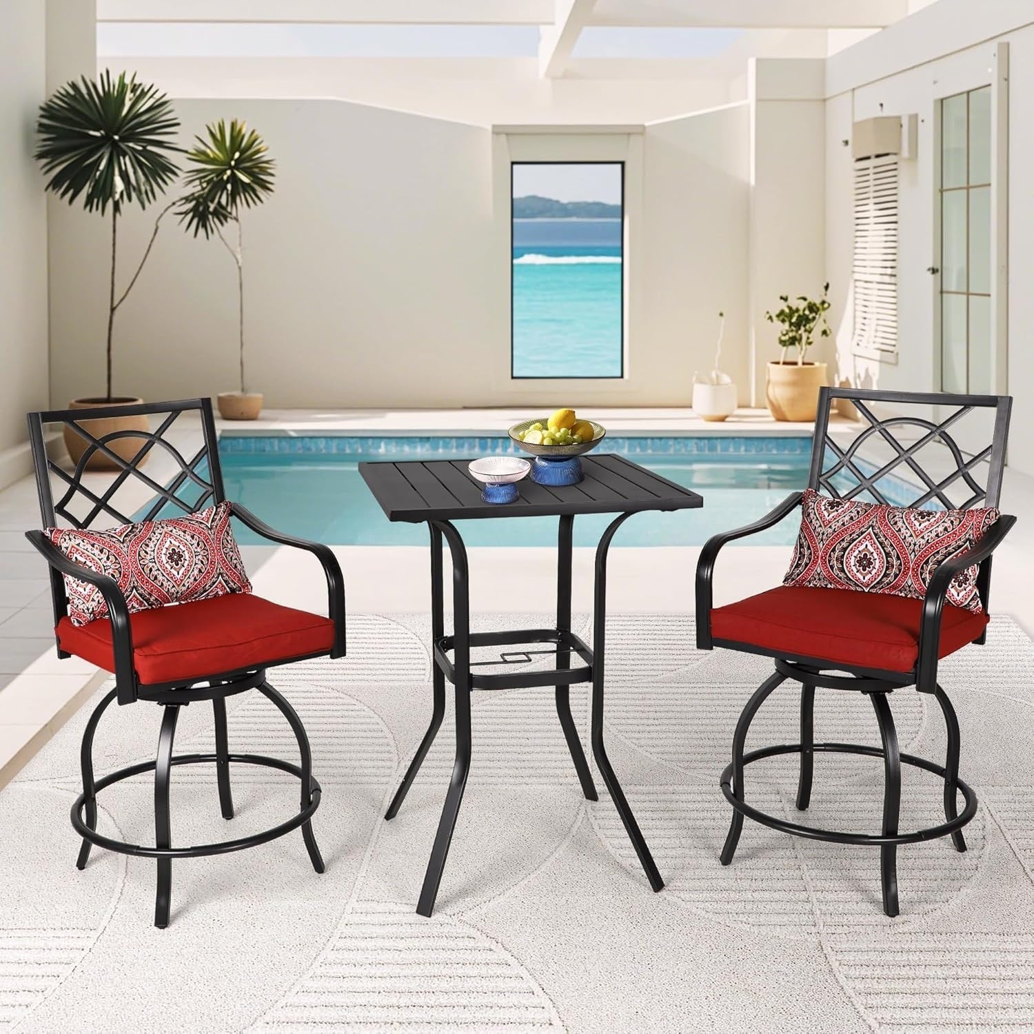 3-Piece Outdoor Patio Metal High Seating Swivel Bistro Set - 3-Pieces