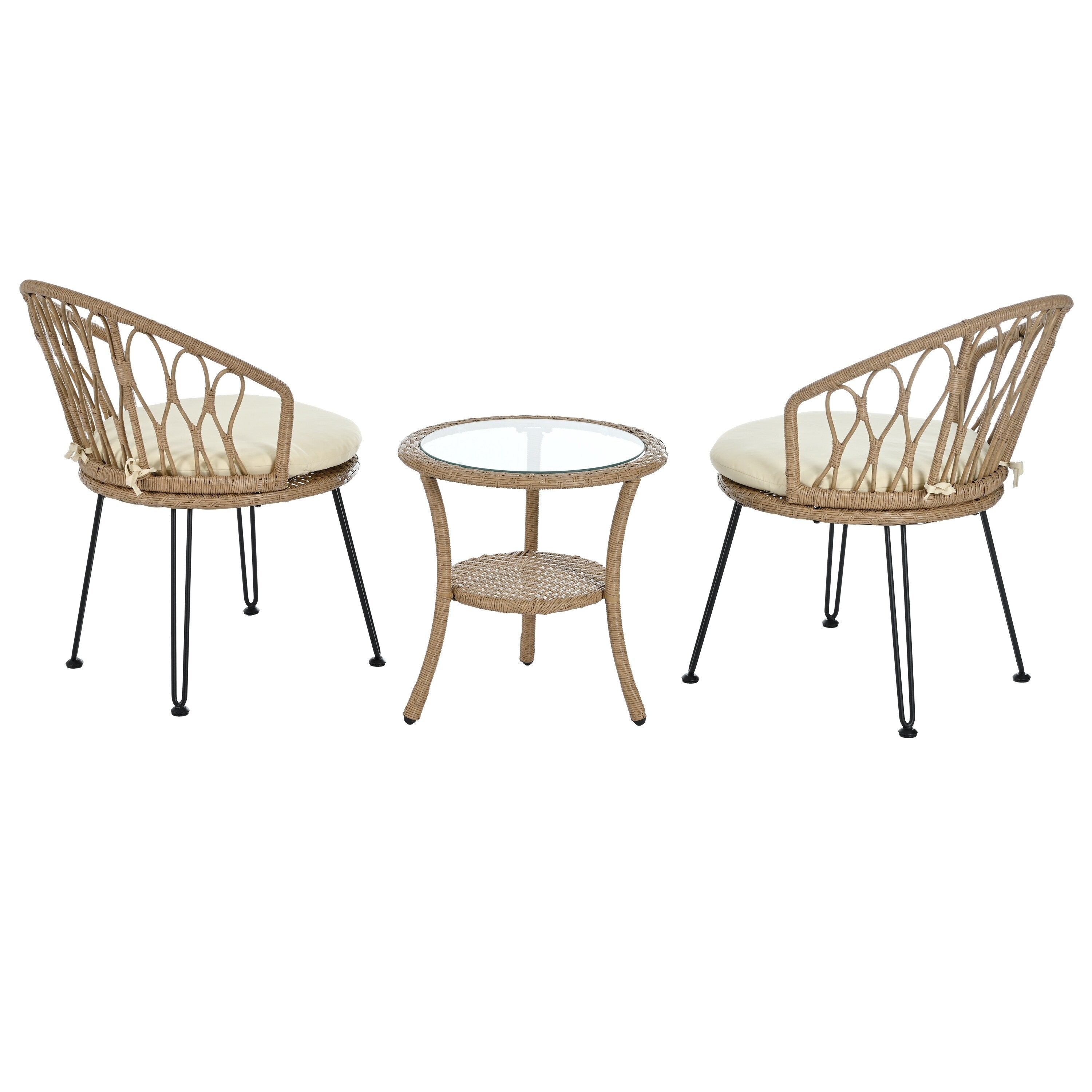3-Piece Outdoor Patio Rattan Conversation Leisure Chairs Set with 2 Chair and Glass Coffee Table