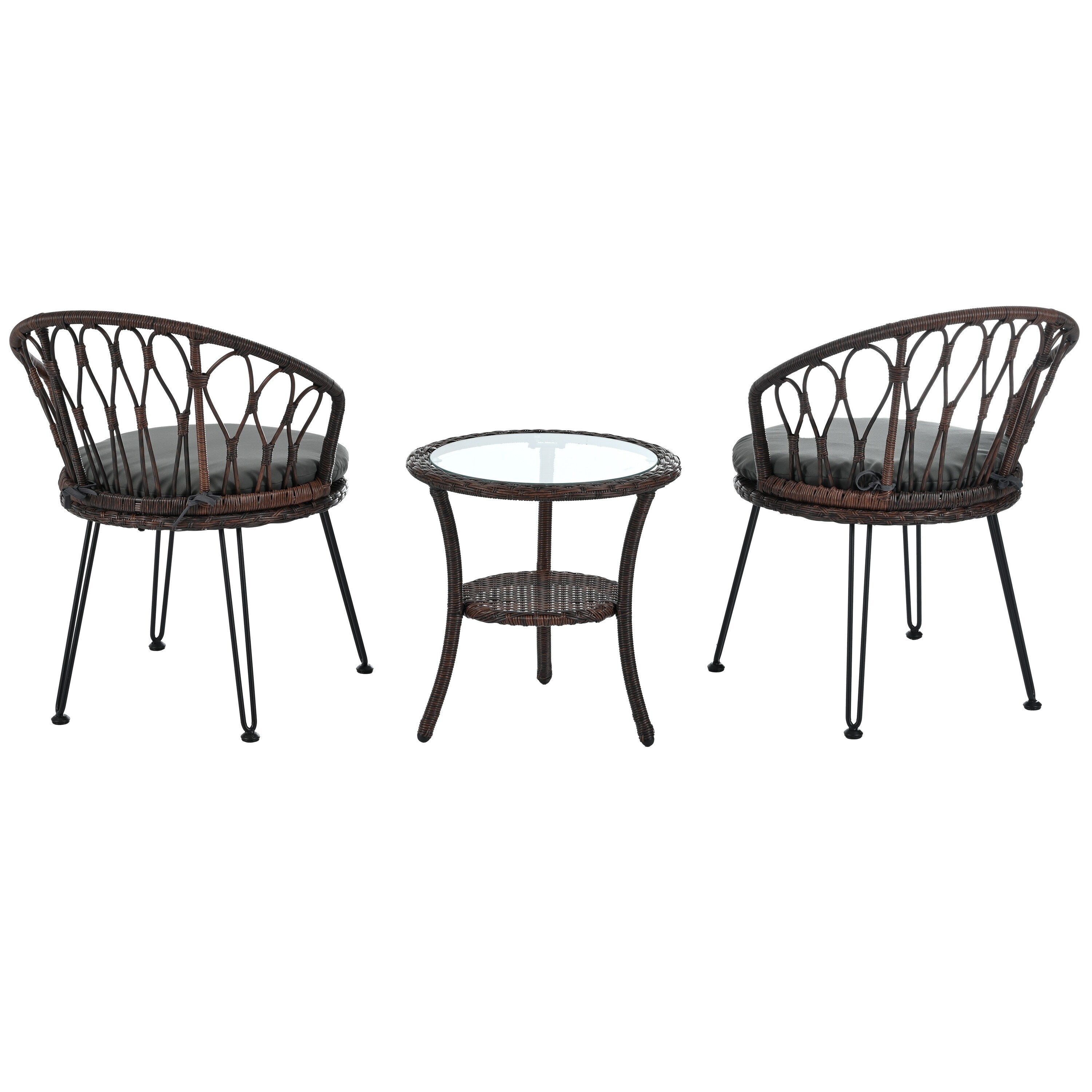 3-Piece Outdoor Patio Rattan Conversation Leisure Chairs Set with 2 Chair and Glass Coffee Table