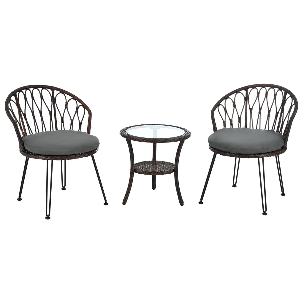 3-Piece Outdoor Patio Rattan Conversation Leisure Chairs Set with 2 Chair and Glass Coffee Table