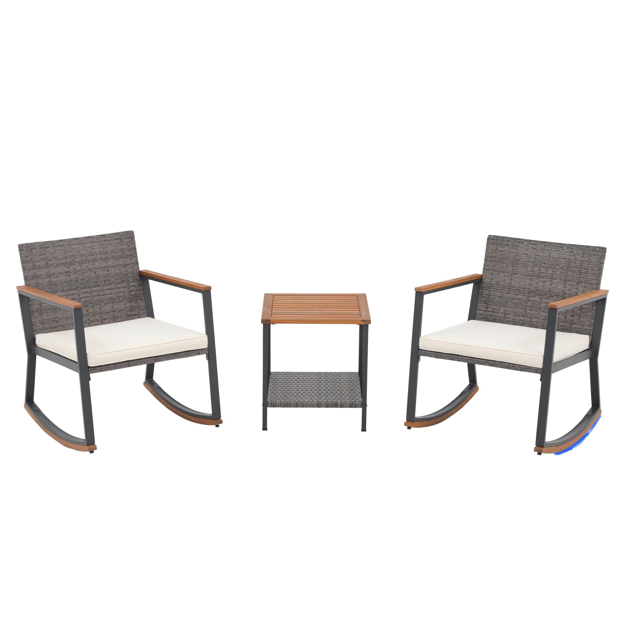 3-Piece Outdoor Wicker Rocking Chair Set with Cushions