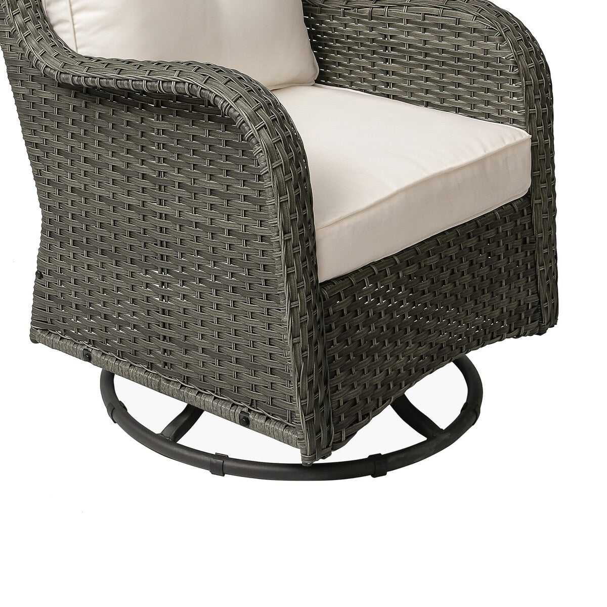 Ensemble de 3 chaises à bascule pivotantes et rembourrées en rotin pour patio avec table d'appoint