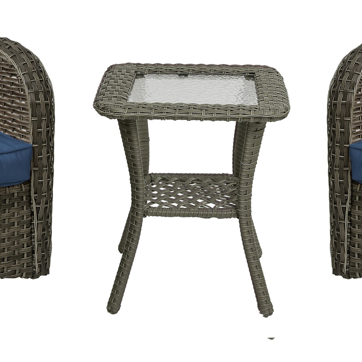 Ensemble de 3 chaises à bascule pivotantes et rembourrées en rotin pour patio avec table d'appoint