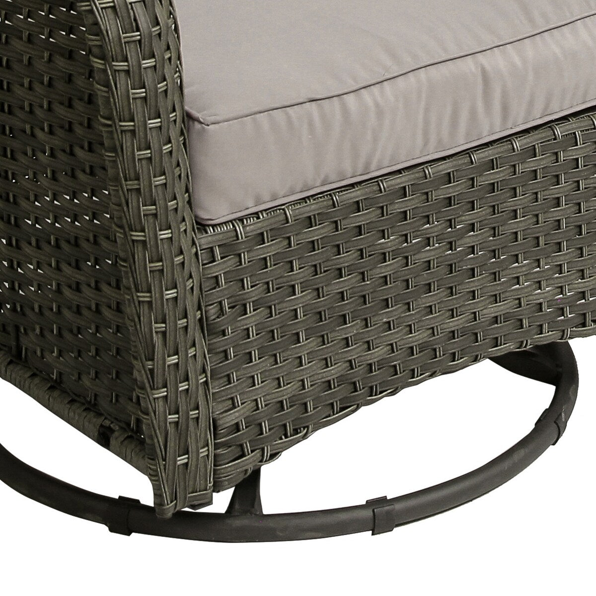 Ensemble de 3 chaises à bascule pivotantes et rembourrées en rotin pour patio avec table d'appoint
