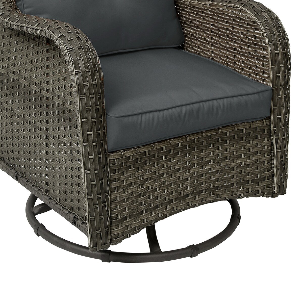 Ensemble de 3 chaises à bascule pivotantes et rembourrées en rotin pour patio avec table d'appoint