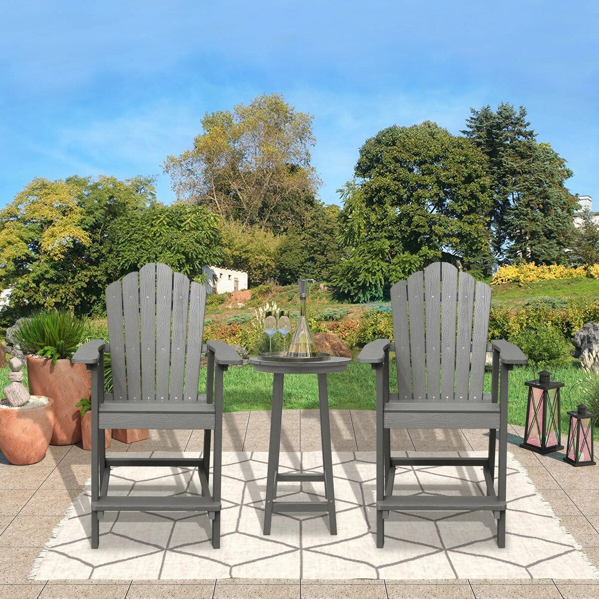 3-Piece Plastic Outdoor Patio Adirondack Chair and Table Set
