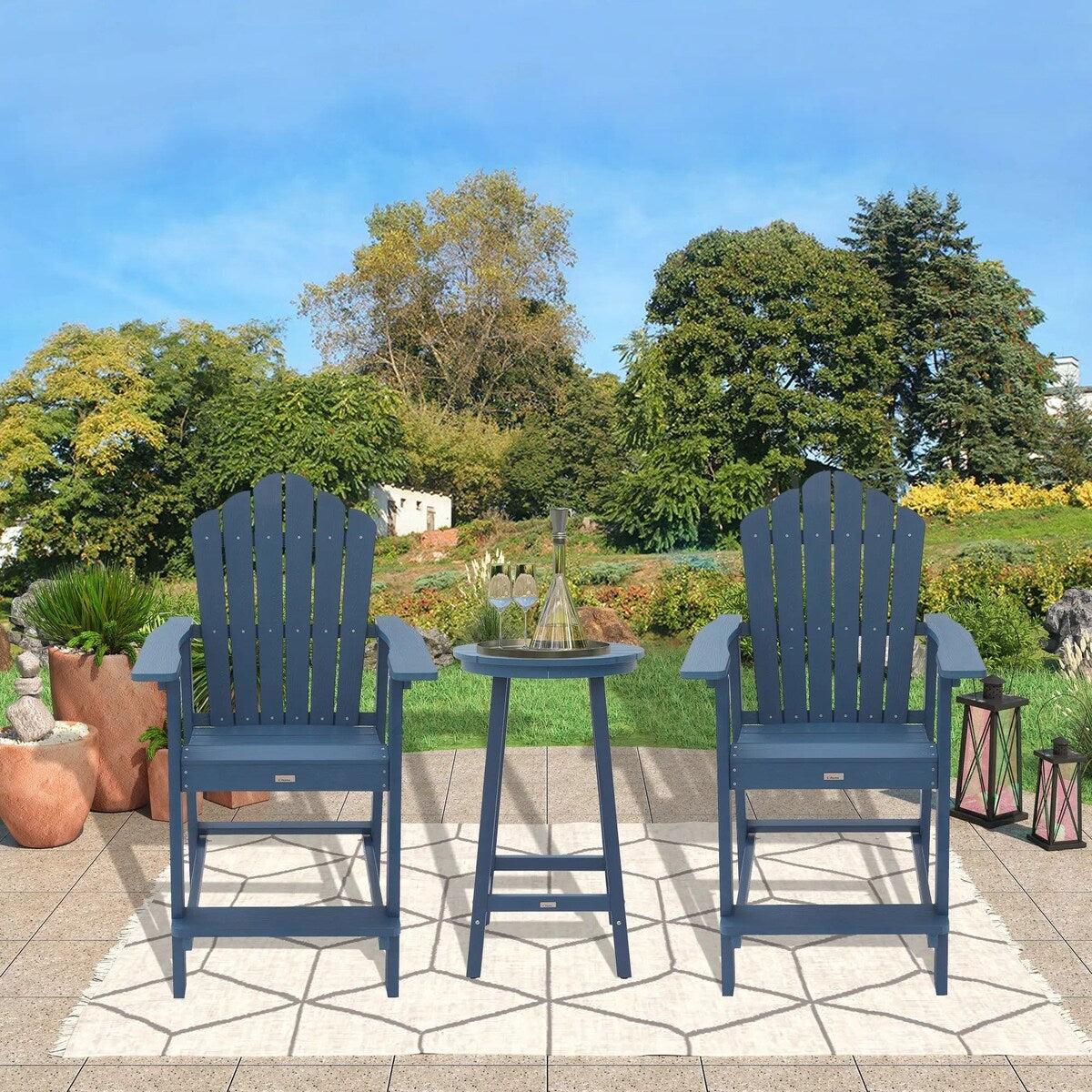3-Piece Plastic Outdoor Patio Adirondack Chair and Table Set