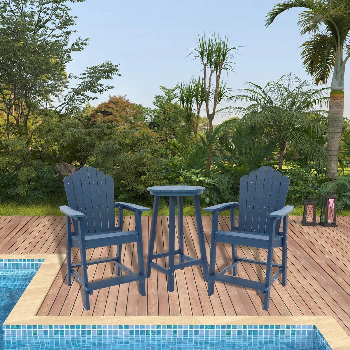 3-Piece Plastic Outdoor Patio Adirondack Chair and Table Set