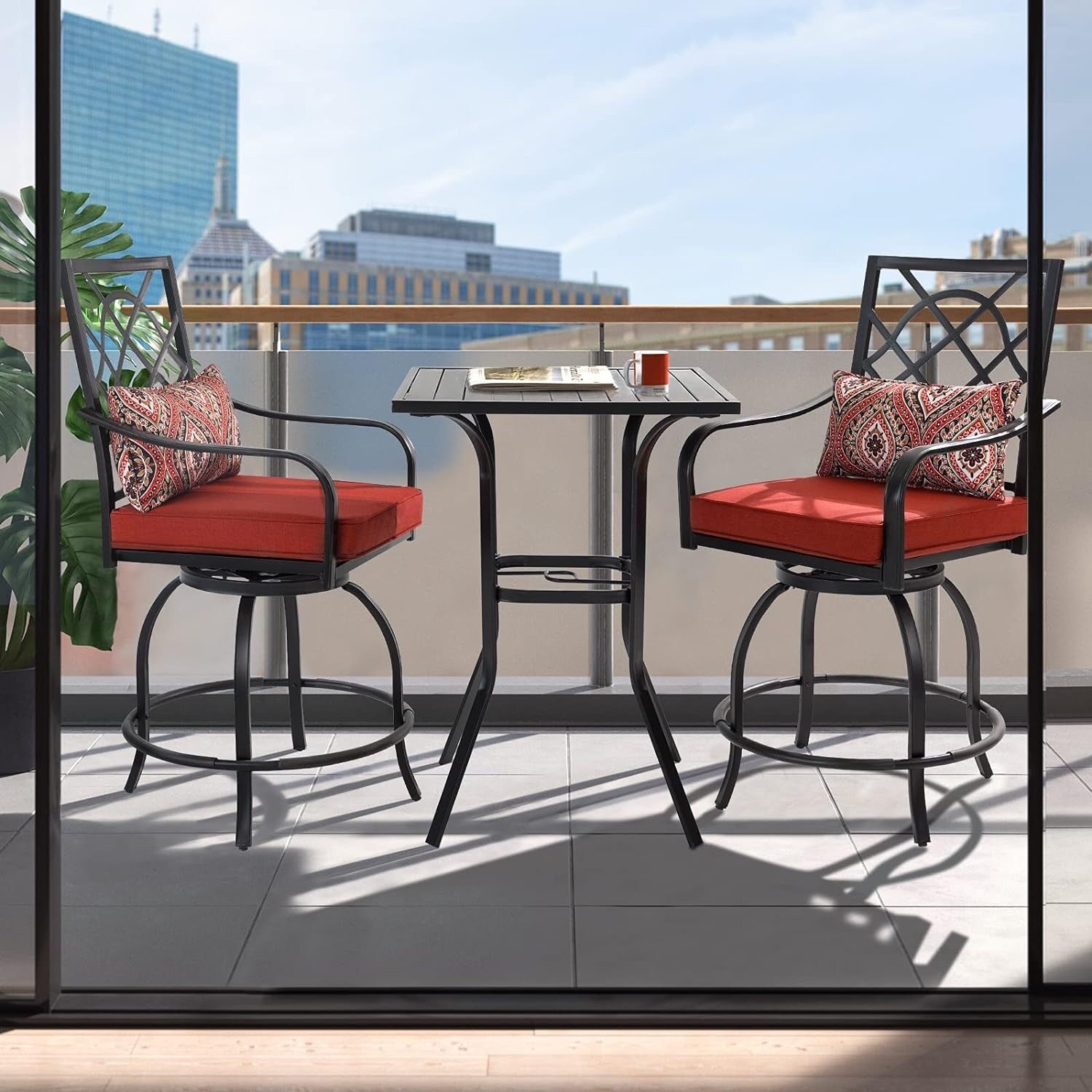 3-Piece Outdoor Patio Metal High Seating Swivel Bistro Set - 3-Pieces