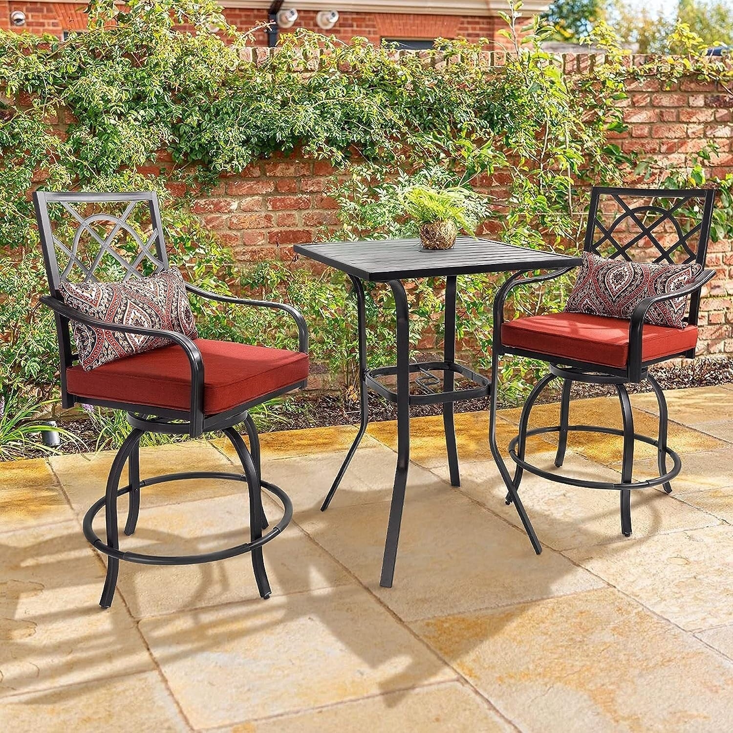 3-Piece Outdoor Patio Metal High Seating Swivel Bistro Set - 3-Pieces