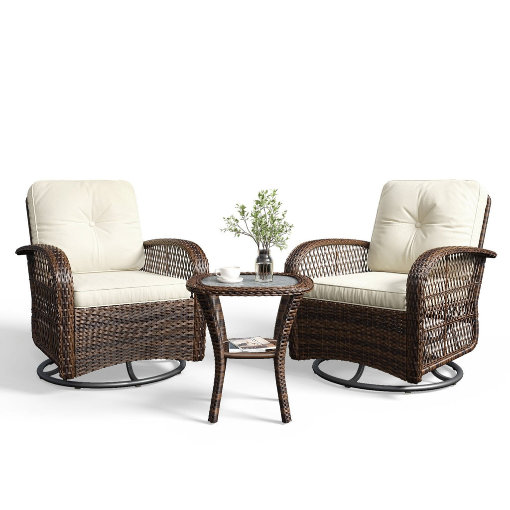 3 Pieces Patio Furniture Set, Patio Swivel Rocker Chairs Set of 2