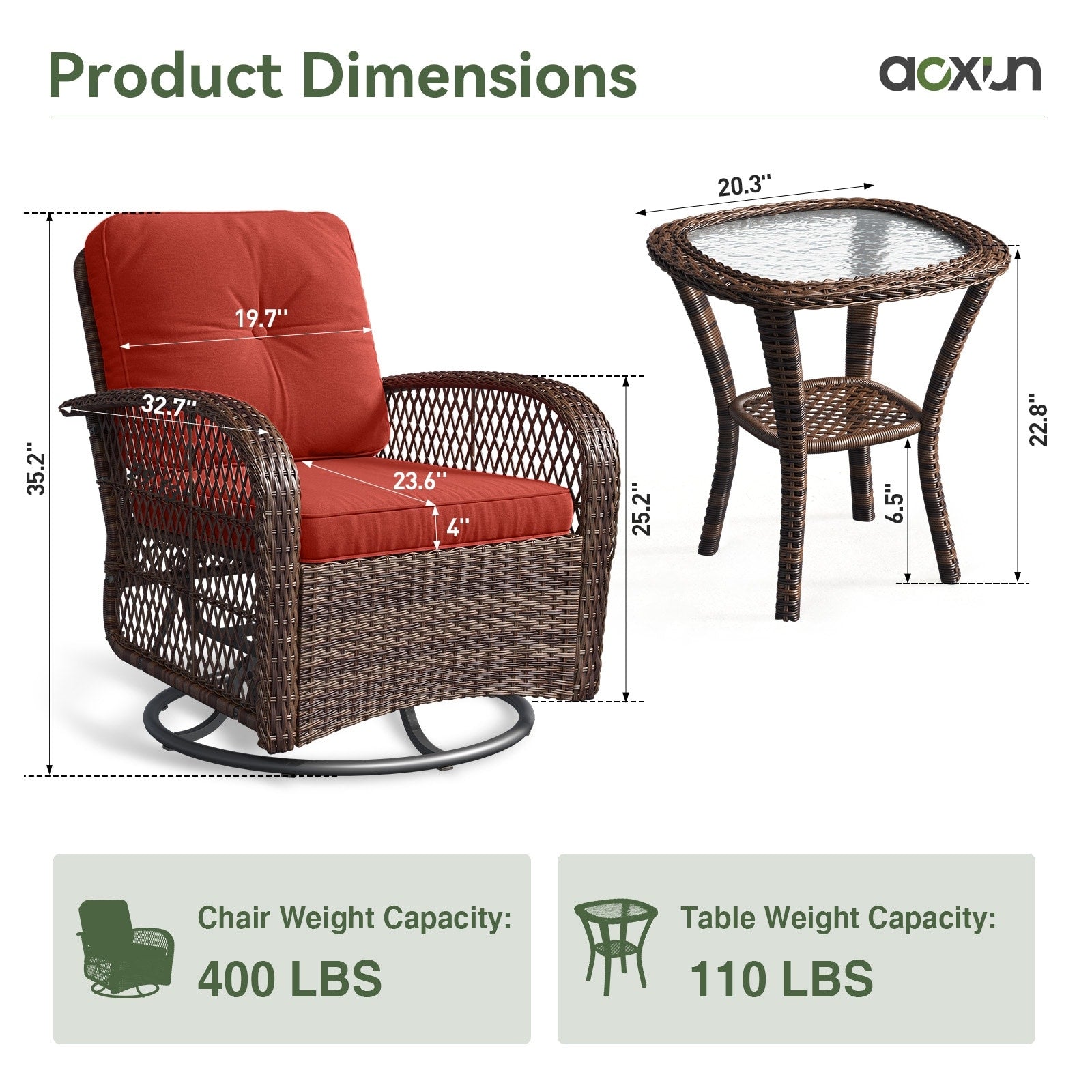 3 Pieces Patio Furniture Set, Patio Swivel Rocker Chairs Set of 2
