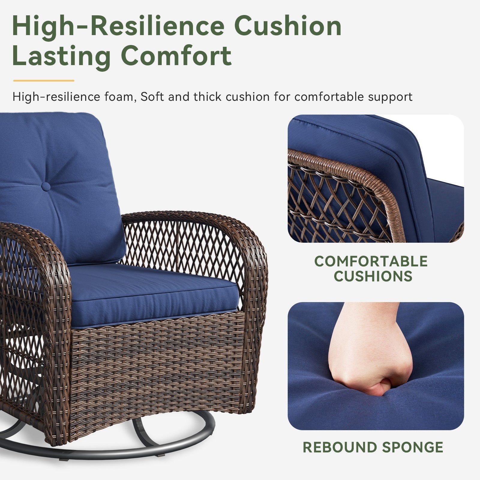 3 Pieces Patio Furniture Set, Patio Swivel Rocker Chairs Set of 2