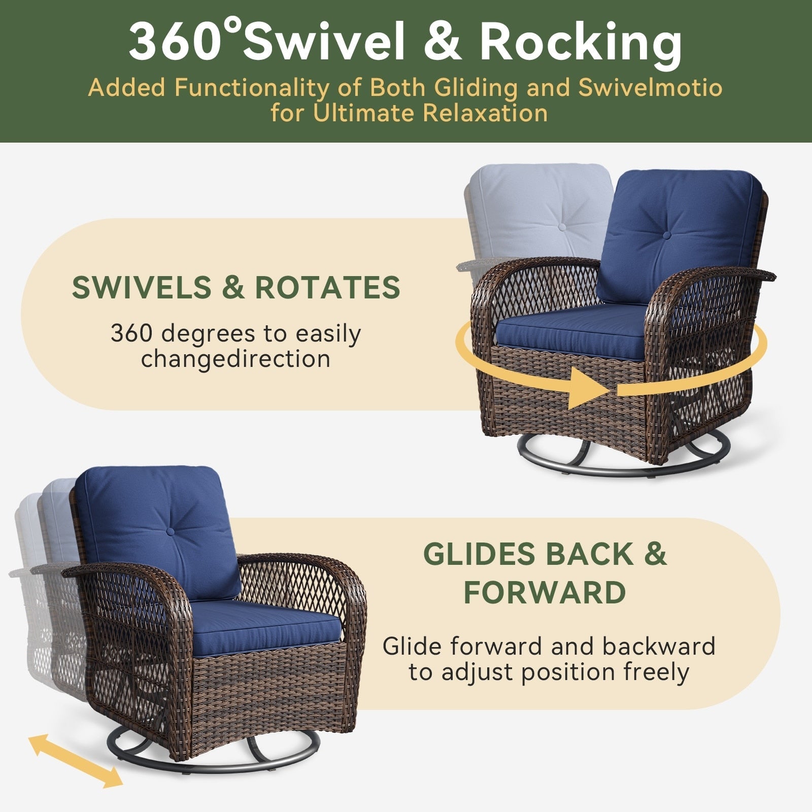 3 Pieces Patio Furniture Set, Patio Swivel Rocker Chairs Set of 2