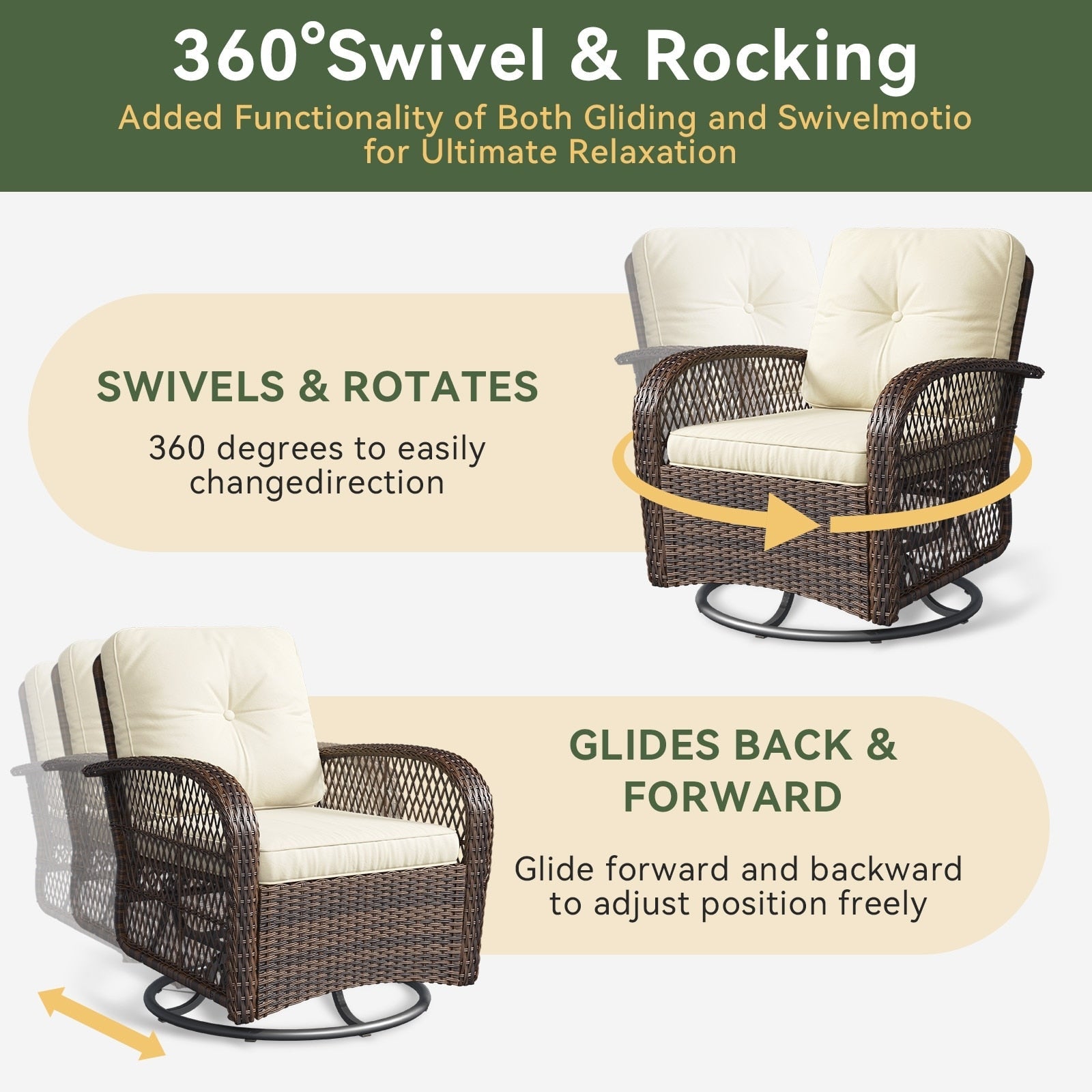 3 Pieces Patio Furniture Set, Patio Swivel Rocker Chairs Set of 2