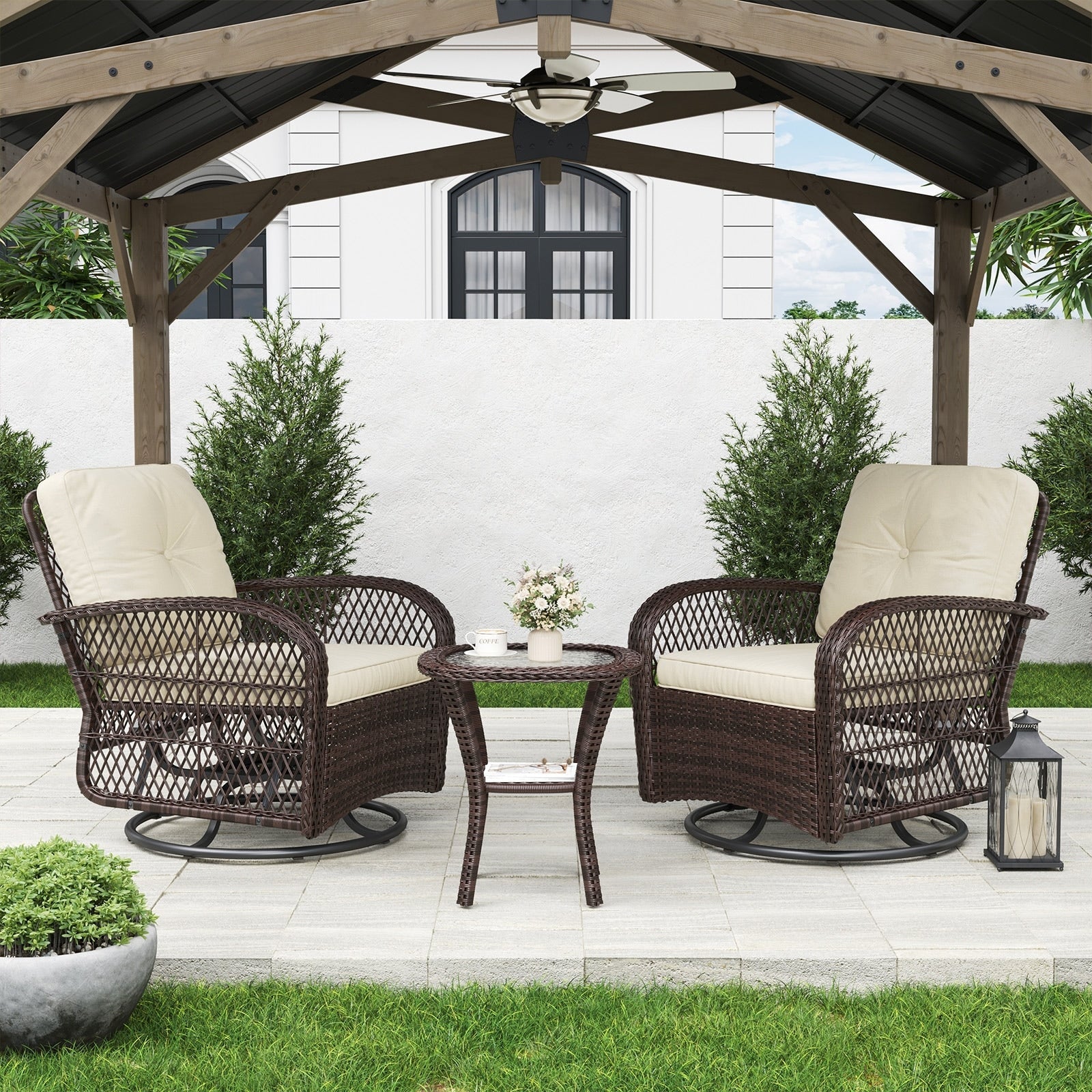 3 Pieces Patio Furniture Set, Patio Swivel Rocker Chairs Set of 2