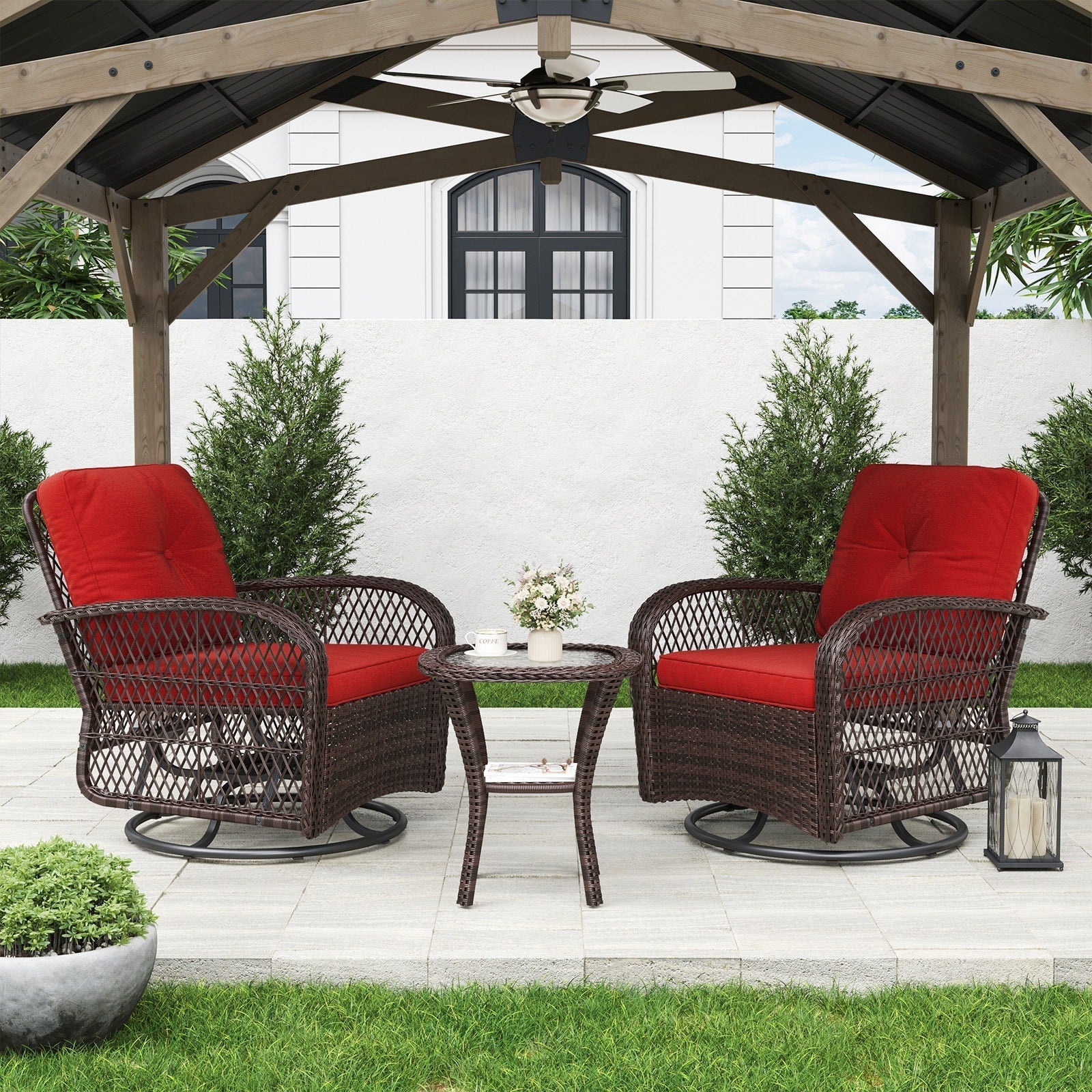 3 Pieces Patio Furniture Set, Patio Swivel Rocker Chairs Set of 2