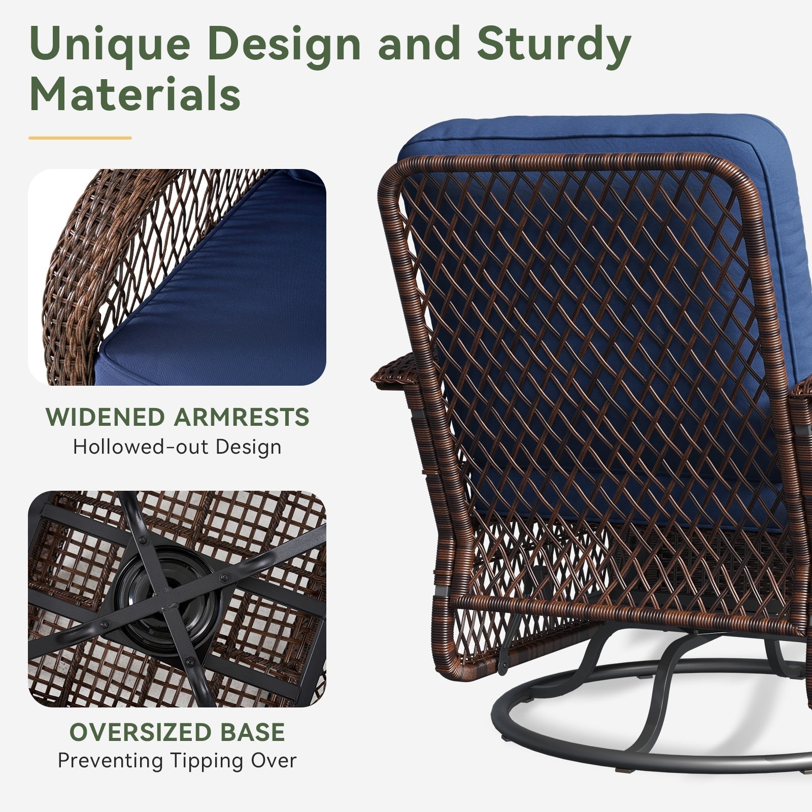 3 Pieces Patio Furniture Set, Patio Swivel Rocker Chairs Set of 2