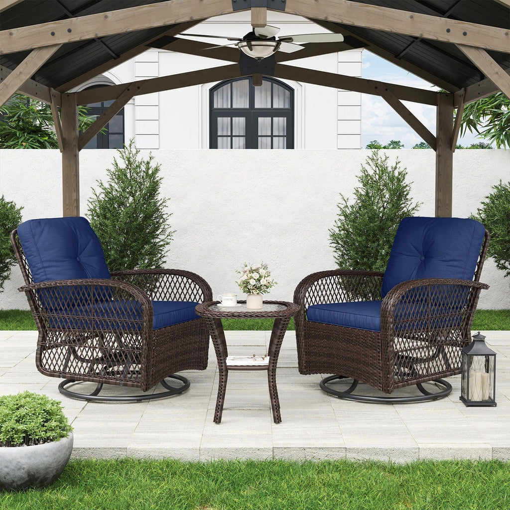 3 Pieces Patio Furniture Set, Patio Swivel Rocker Chairs Set of 2