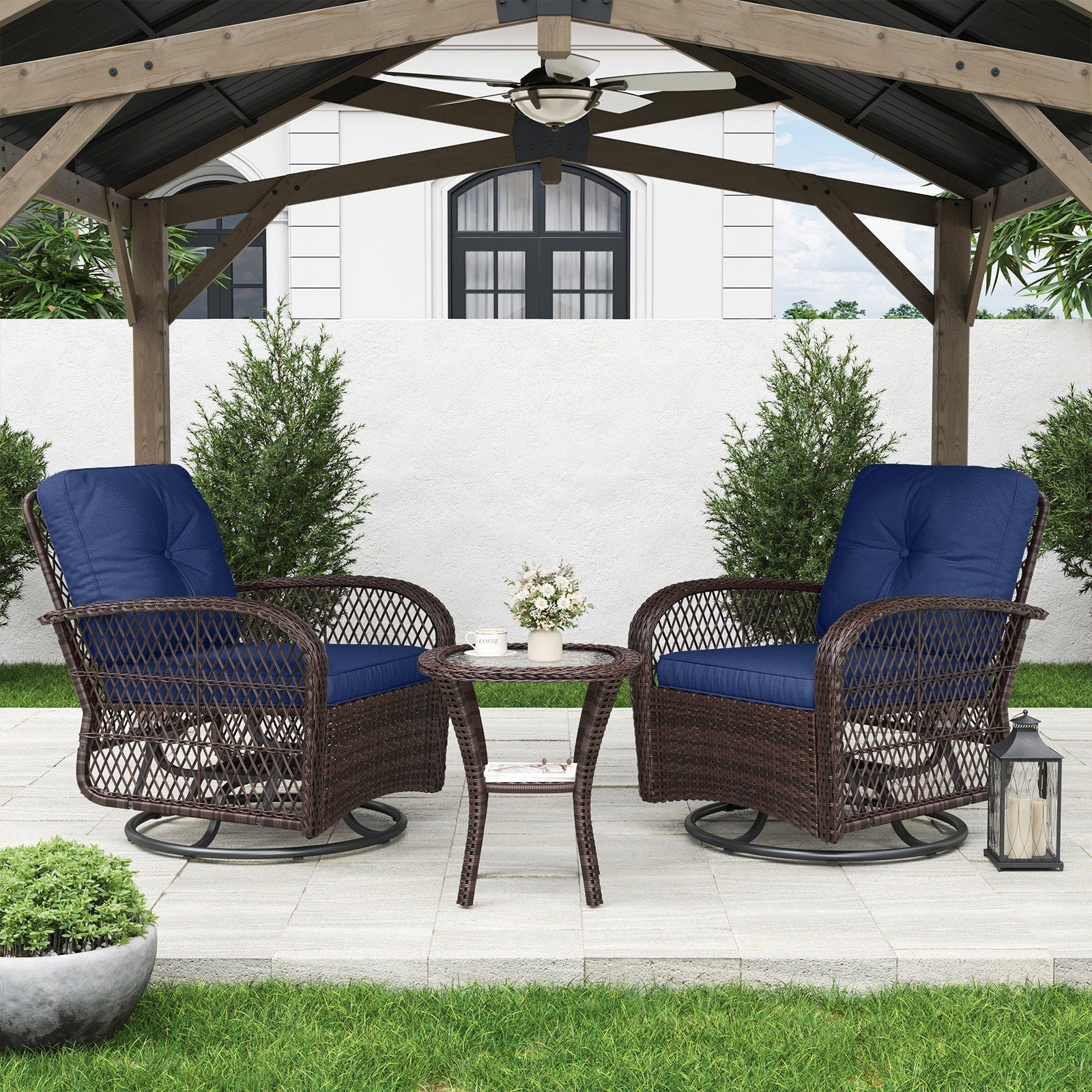 3 Pieces Patio Furniture Set, Patio Swivel Rocker Chairs Set of 2
