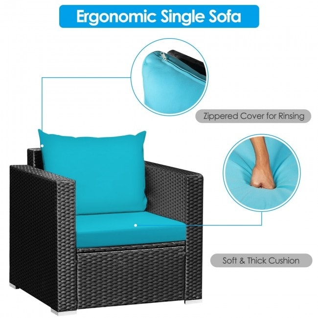 3 Pieces Patio wicker Furniture Set with Cushion - 28.5 x 27.5 x 27 (L x W x H)