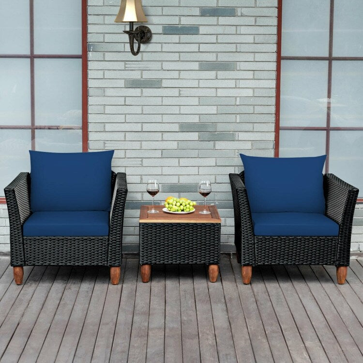 3 Pieces Patio wicker Furniture Set with Cushion - 28.5 x 27.5 x 27 (L x W x H)