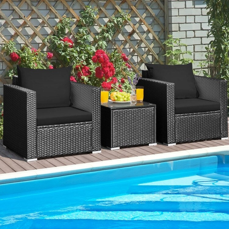 3 Pieces Patio wicker Furniture Set with Cushion - 28.5 x 27.5 x 27 (L x W x H)