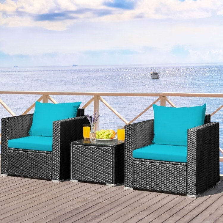 3 Pieces Patio wicker Furniture Set with Cushion - 28.5 x 27.5 x 27 (L x W x H)