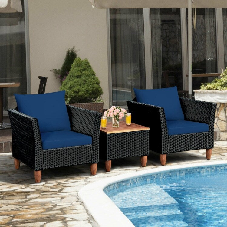 3 Pieces Patio wicker Furniture Set with Cushion - 28.5 x 27.5 x 27 (L x W x H)