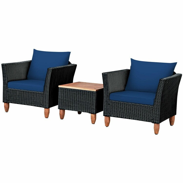3 Pieces Patio wicker Furniture Set with Cushion - 28.5 x 27.5 x 27 (L x W x H)