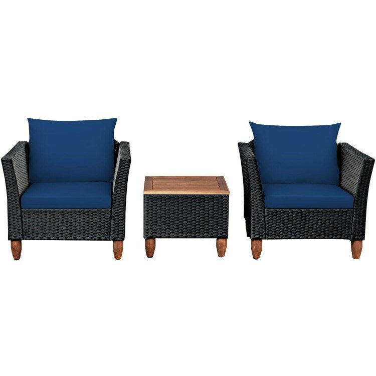 3 Pieces Patio wicker Furniture Set with Cushion - 28.5 x 27.5 x 27 (L x W x H)