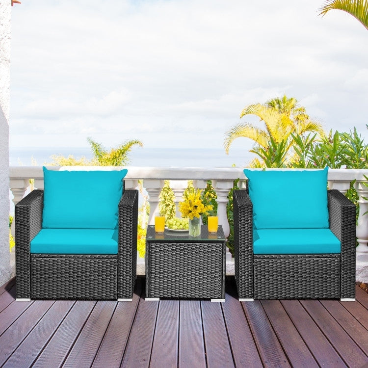 3 Pieces Patio wicker Furniture Set with Cushion - 28.5 x 27.5 x 27 (L x W x H)