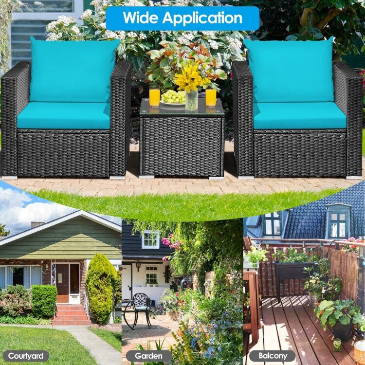 3 Pieces Patio wicker Furniture Set with Cushion - 28.5 x 27.5 x 27 (L x W x H)