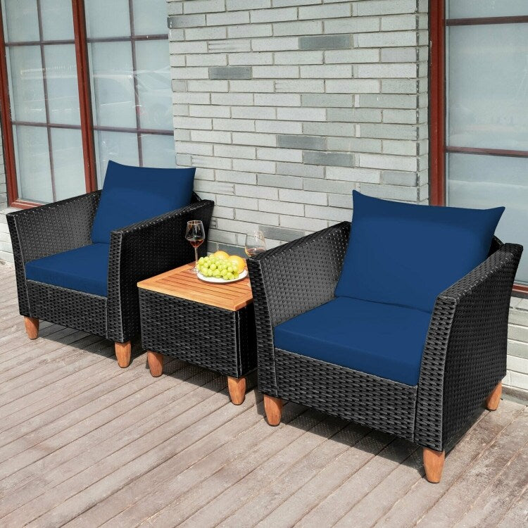 3 Pieces Patio wicker Furniture Set with Cushion - 28.5 x 27.5 x 27 (L x W x H)