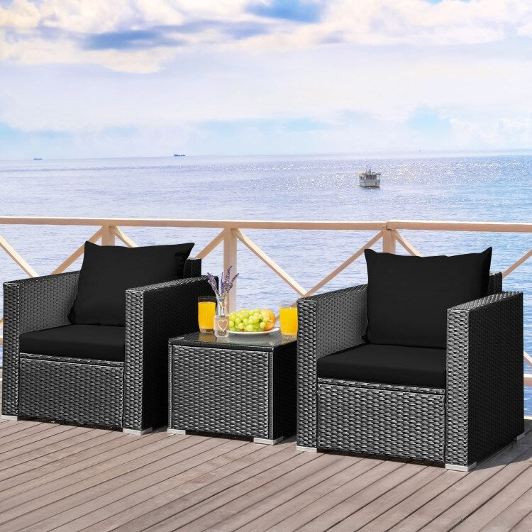 3 Pieces Patio wicker Furniture Set with Cushion - 28.5 x 27.5 x 27 (L x W x H)