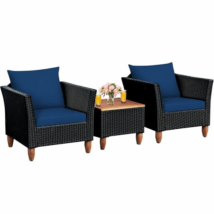 3 Pieces Patio wicker Furniture Set with Cushion - 28.5 x 27.5 x 27 (L x W x H)