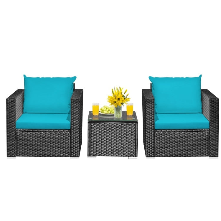3 Pieces Patio wicker Furniture Set with Cushion - 28.5 x 27.5 x 27 (L x W x H)