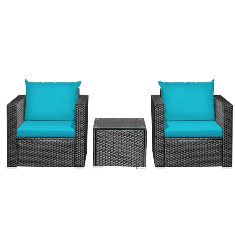 3 Pieces Patio wicker Furniture Set with Cushion - 28.5 x 27.5 x 27 (L x W x H)