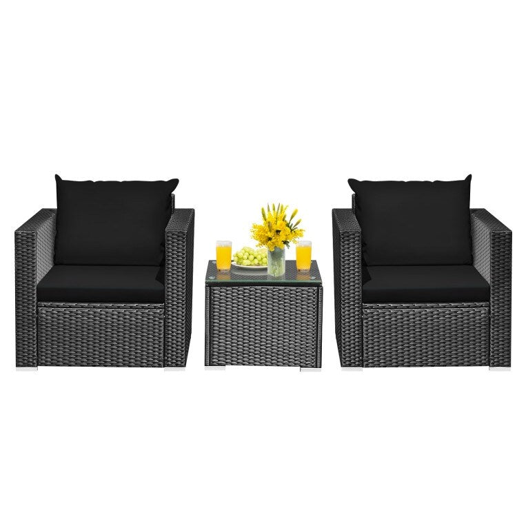 3 Pieces Patio wicker Furniture Set with Cushion - 28.5 x 27.5 x 27 (L x W x H)